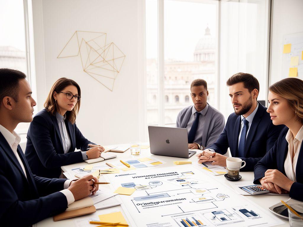 Team di PMI che analizza processi organizzativi in un ufficio moderno a Roma