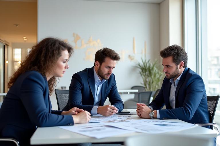 Team di consulenza aziendale in riunione strategica in un moderno ufficio di Roma
