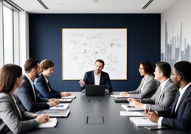 Executive team che definisce una roadmap strategica in sala riunioni